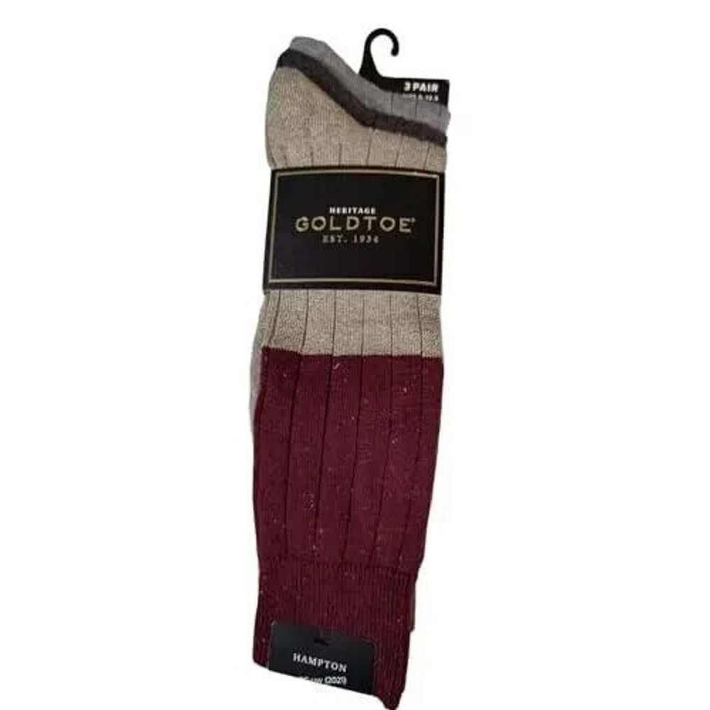 Goldtoe Heritage Collection Cotton Fluffies Crew‎ Socks 3 Pairs Shoe Size 6-12.5